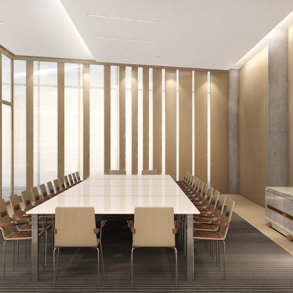 Chairs around high-end, business meeting table