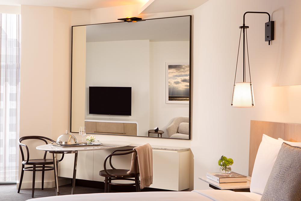 Elegant dining room with large mirror