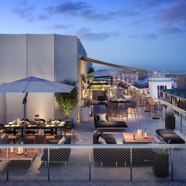 chairs surrounding luxury rooftop dining