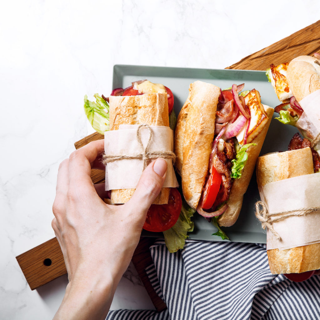 Delicious wrapped sandwiches ready to be enjoyed