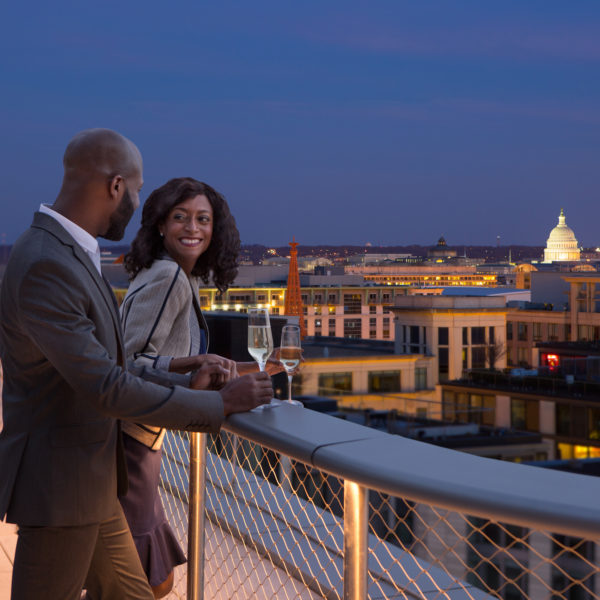 washington dc couple on the rooftop of the conrad dc